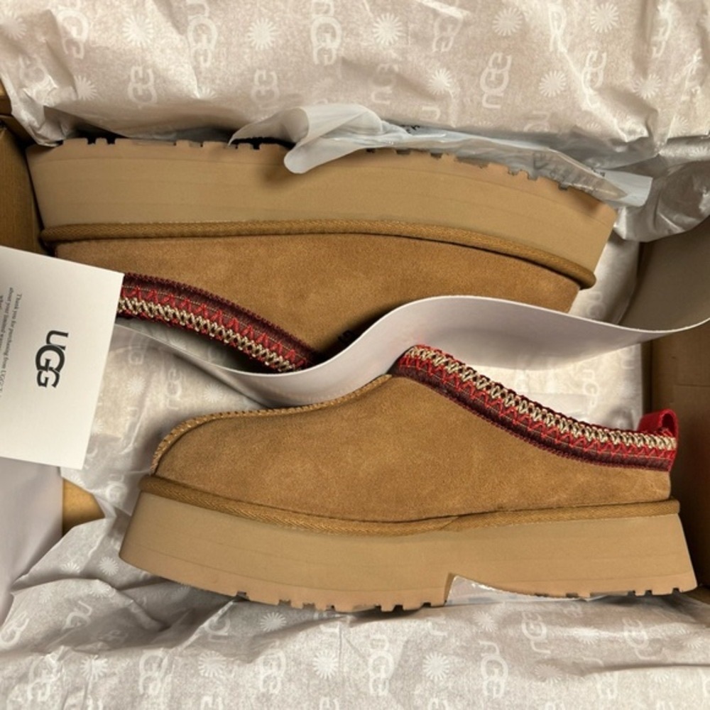 UGG Women's Brown Mules with Red Trim